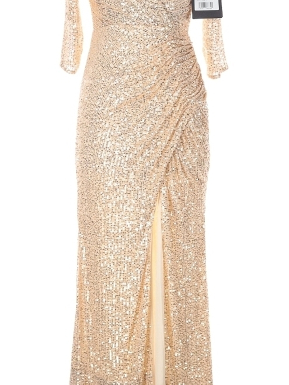 Mac Duggal Ienna Sequin Ruched Split Evening Dress in Gold